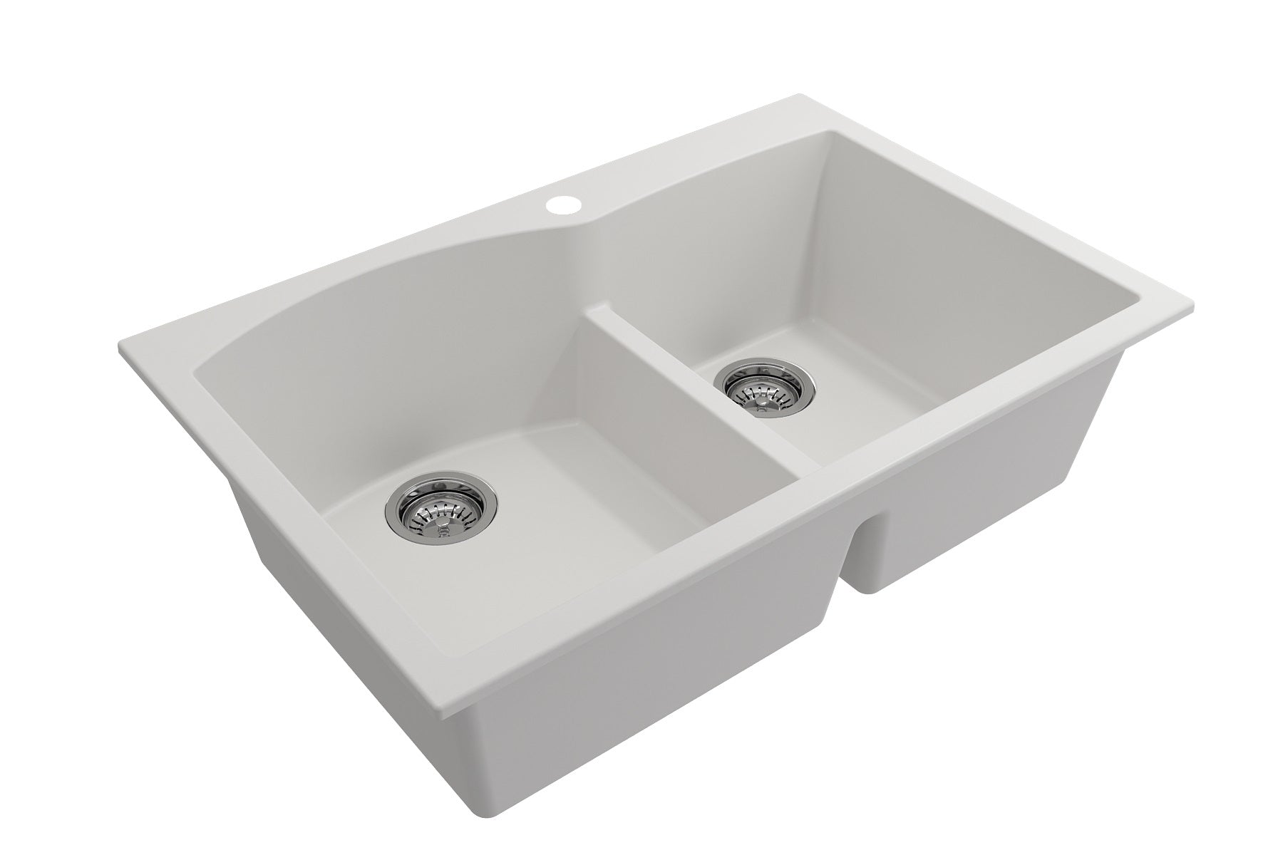 BOCCHI Campino Duo 33" Dual Mount Granite Kitchen Sink Kit with Accessories, 60/40 Double Bowl, Milk White, 1602-507-0126
