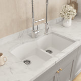 BOCCHI Campino Duo 33" Dual Mount Granite Kitchen Sink Kit with Accessories, 60/40 Double Bowl, Milk White, 1602-507-0126