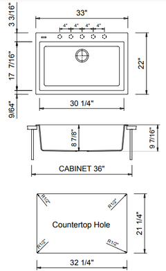 BOCCHI 33 Campino Uno Dual Mount Granite Single Bowl Kitchen Sink with Strainer, Matte Black