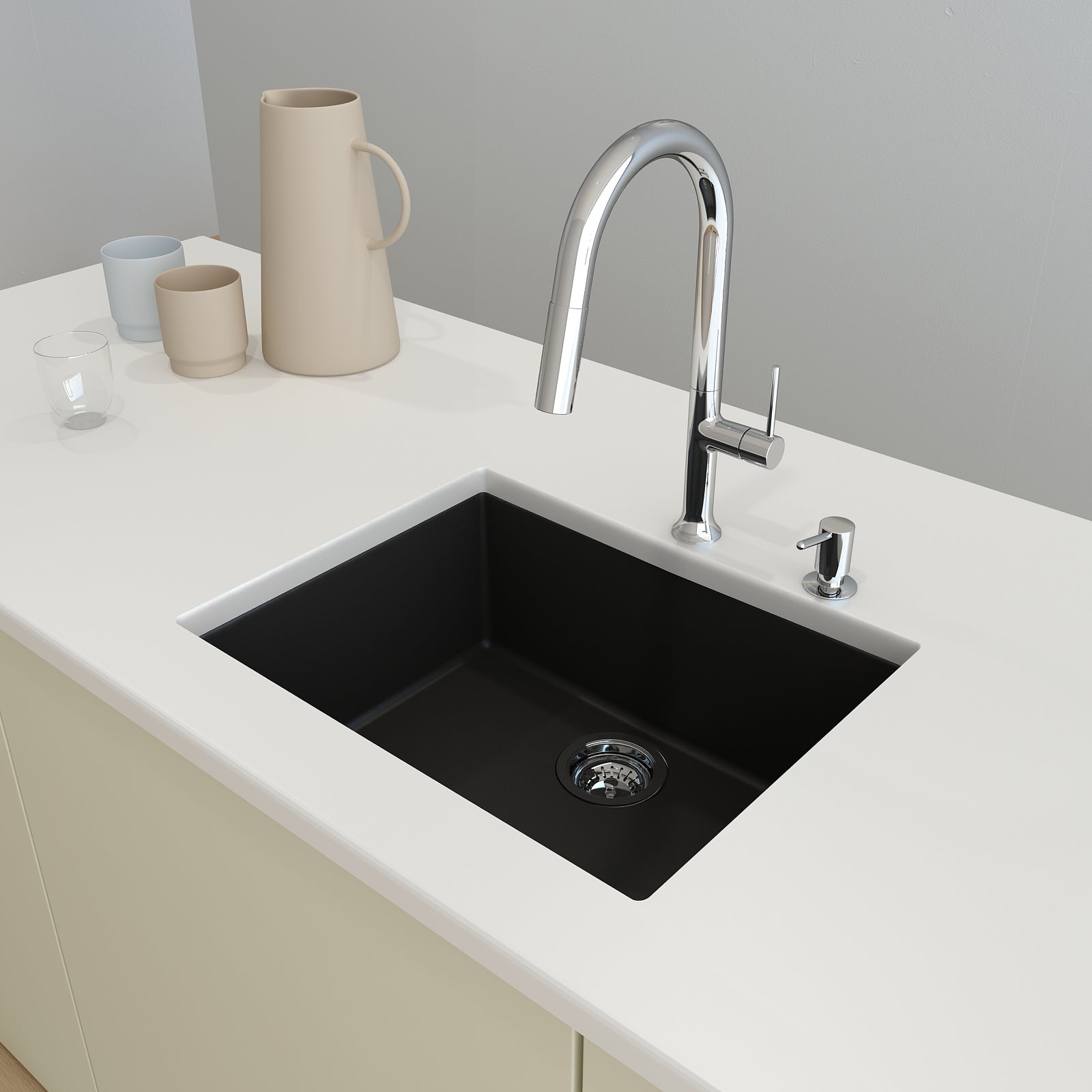 BOCCHI Campino Uno 24" Dual Mount Composite Granite Kitchen Sink, Matte Black, 1606-504-0126