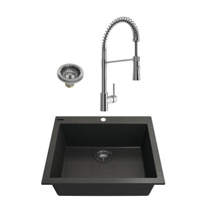 Alternate Image for BOCCHI Campino Uno 24" Dual Mount Granite Kitchen Sink Kit with Faucet and Accessories, Metallic Black (sink) / Chrome (faucet), 1606-505-2020CH