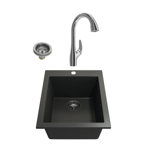 Alternate Image for BOCCHI Campino Uno 16" Rectangle Granite Bar/Prep Sink Kit with Faucet and Accessories, Matte Black (sink) / Chrome (faucet), 1608-504-2024CH