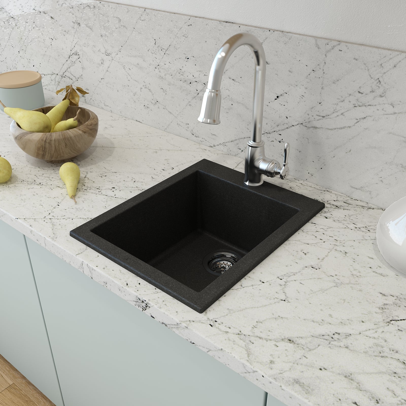 BOCCHI Campino Uno 16" Rectangle Composite Granite Bar/Prep Sink, Metallic Black, 1608-505-0126