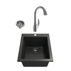 Alternate Image for BOCCHI Campino Uno 16" Rectangle Granite Bar/Prep Sink Kit with Faucet and Accessories, Metallic Black (sink) / Chrome (faucet), 1608-505-2024CH