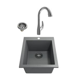 Alternate Image for BOCCHI Campino Uno 16" Rectangle Granite Bar/Prep Sink Kit with Faucet and Accessories, Concrete Gray (sink) / Chrome (faucet) , 1608-506-2024CH