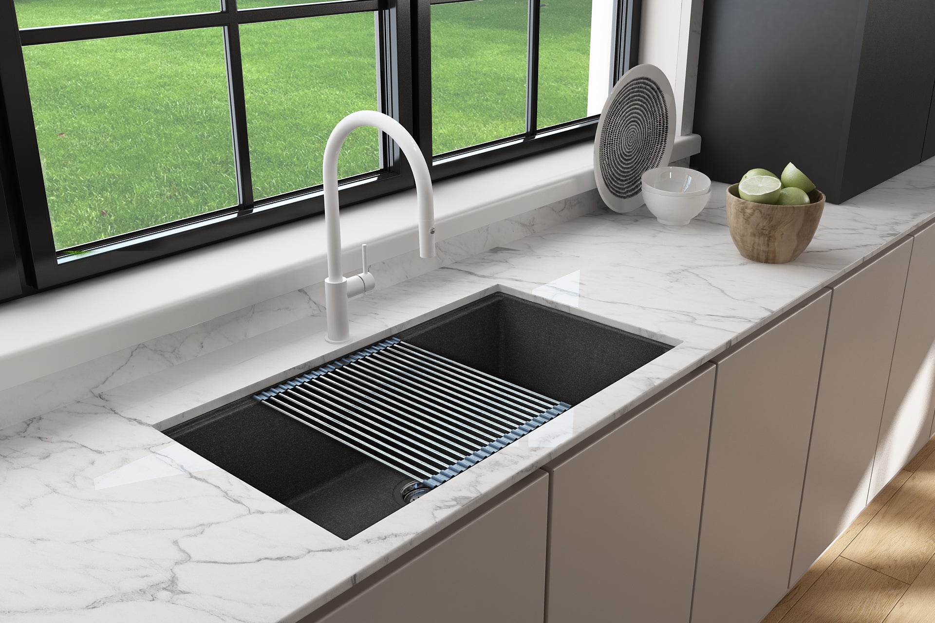 BOCCHI Baveno Lux 33" Dual Mount Granite Workstation Kitchen Sink Kit with Accessories, Metallic Black, 1616-505-0126