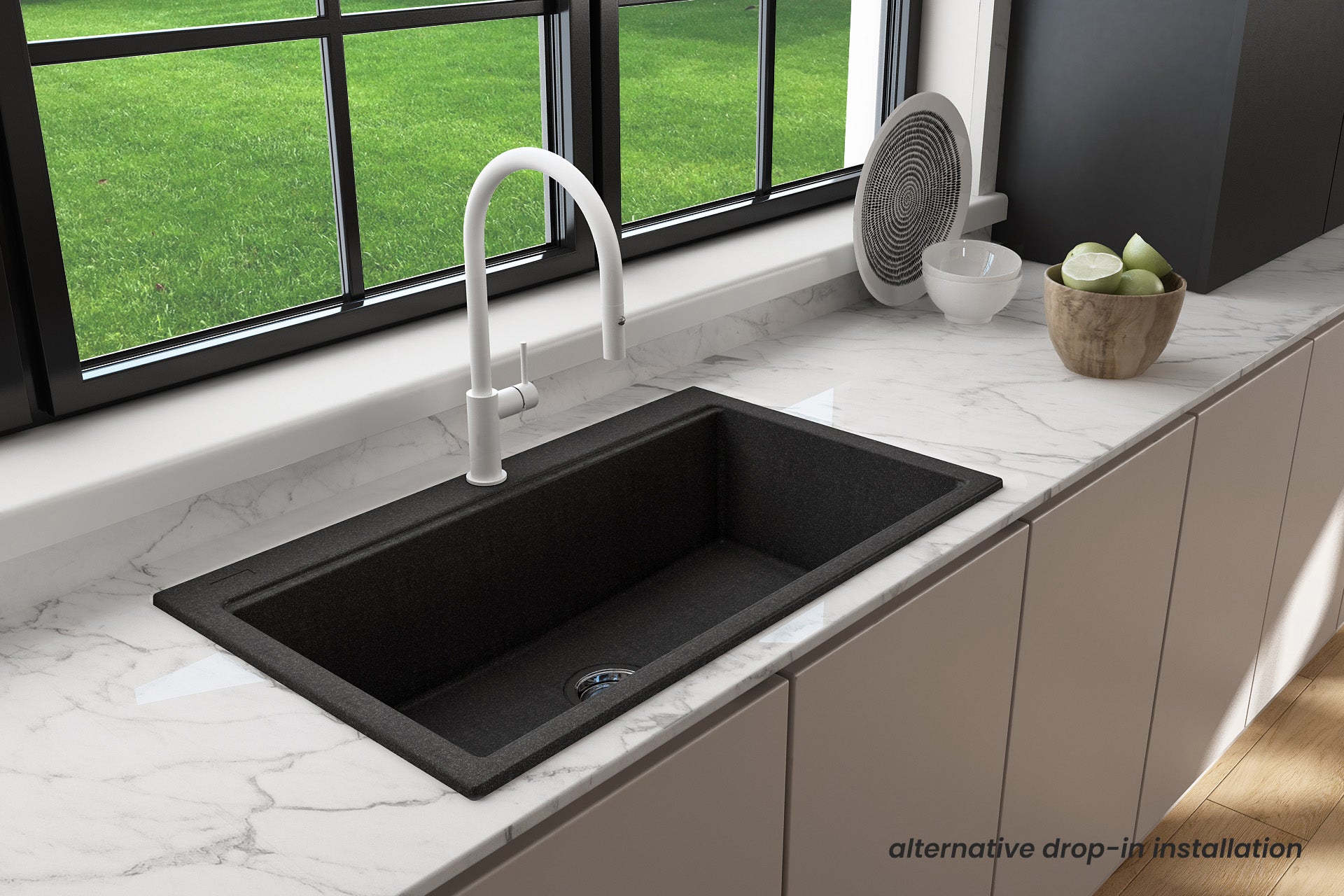 BOCCHI Baveno Lux 33" Dual Mount Granite Workstation Kitchen Sink Kit with Accessories, Metallic Black, 1616-505-0126