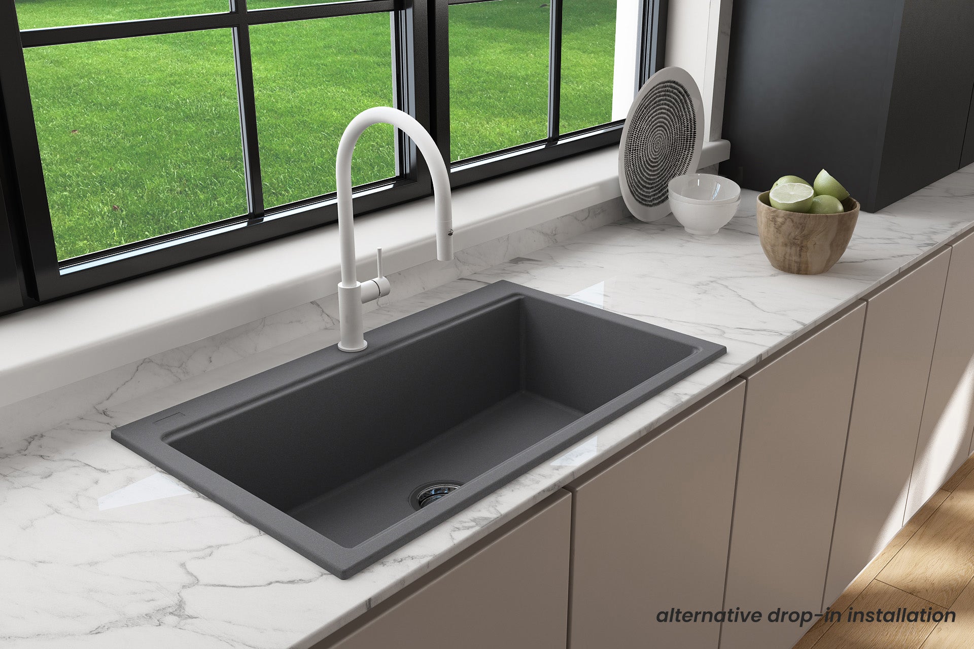 BOCCHI Baveno Lux 33" Dual Mount Granite Workstation Kitchen Sink Kit with Accessories, Concrete Gray, 1616-506-0126