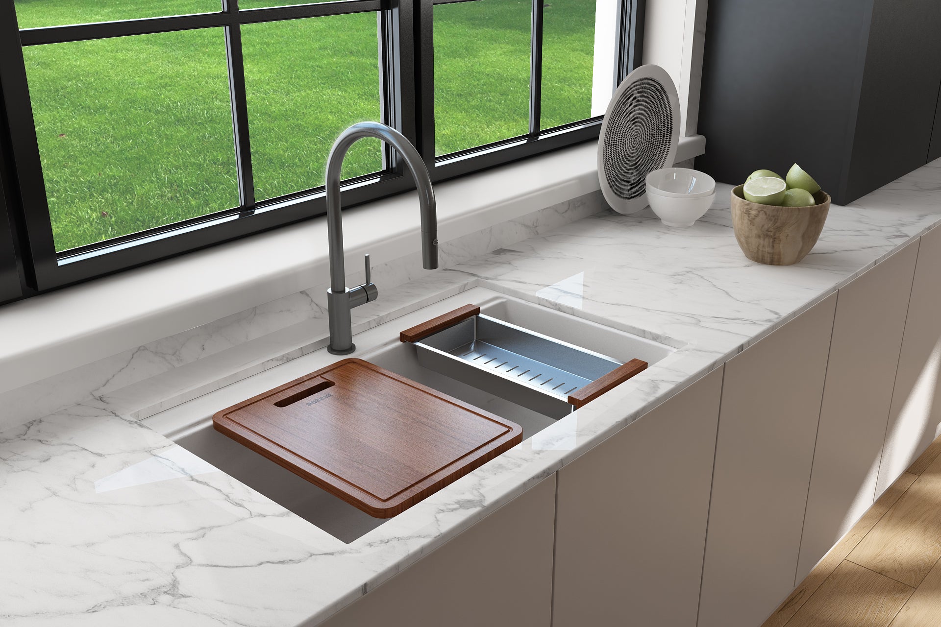 BOCCHI Baveno Lux 34" Dual Mount Granite Workstation Kitchen Sink Kit with Accessories, Milk White, 1616-507-0126