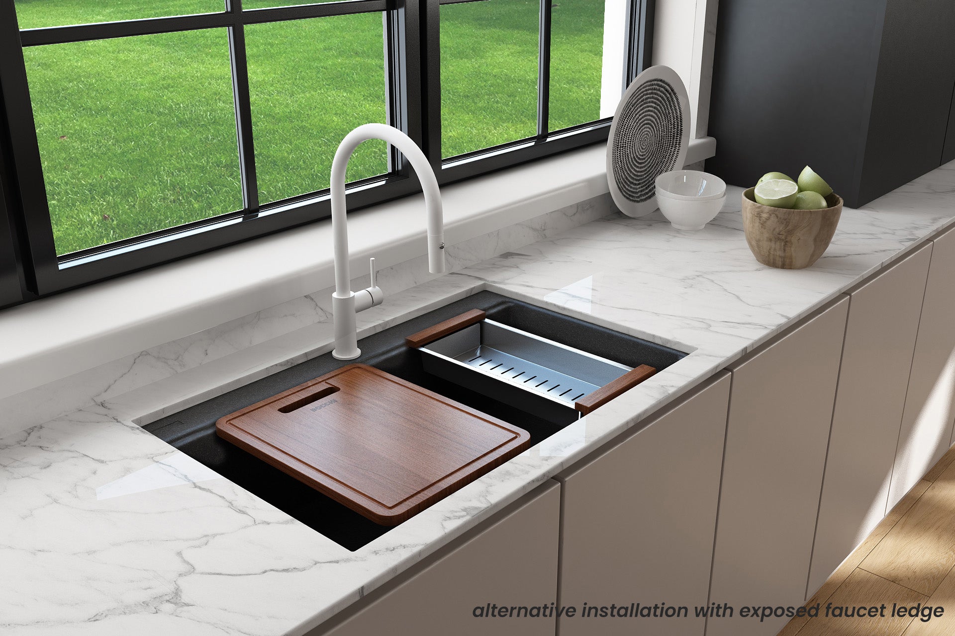 BOCCHI Baveno Lux 34" Undermount Granite Workstation Kitchen Sink Kit with Accessories, 50/50 Double Bowl, Metallic Black, 1618-505-0126
