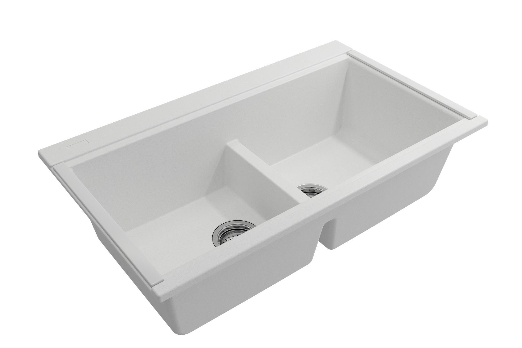 BOCCHI Baveno Lux 34" Undermount Granite Workstation Kitchen Sink Kit with Accessories, 50/50 Double Bowl, Milk White, 1618-507-0126