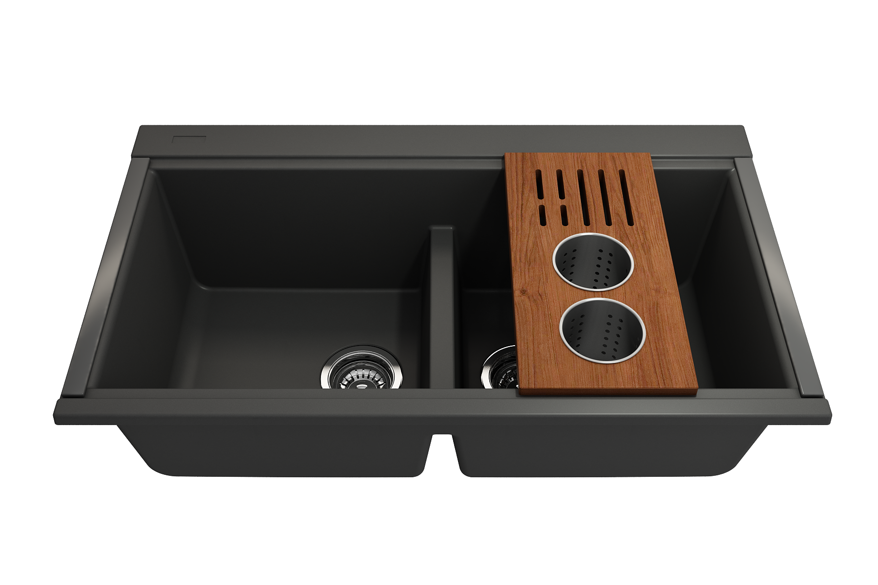 BOCCHI Wood Board with 2 Round Stainless Steel Bowls & Knife Holder F/1616, 1618, 1633 (inner ledge), 2320 0008