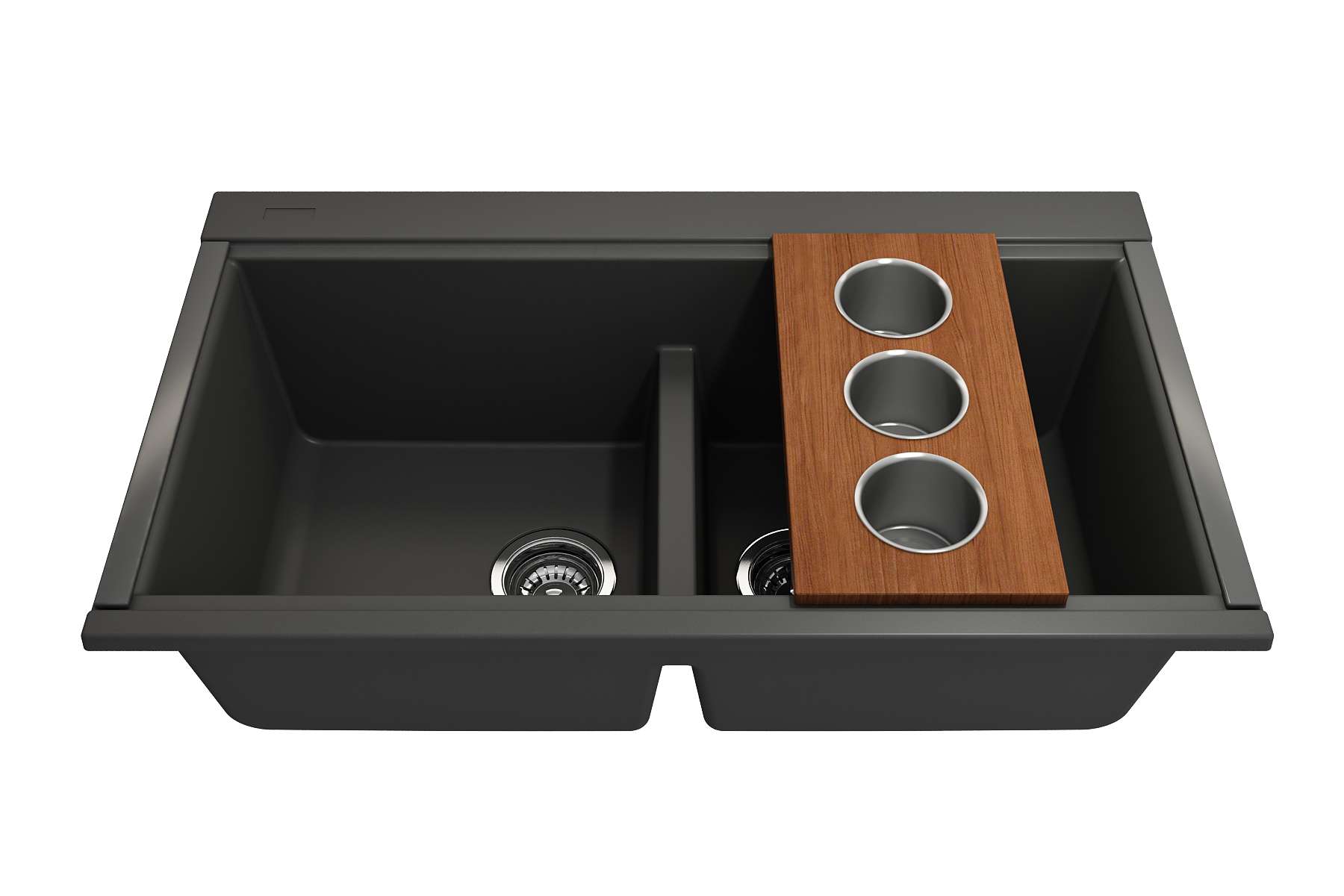 Alternate Image for BOCCHI Wood Board with 3 Round Stainless Steel Bowls F/1616, 1618, 1633 (inner ledge), 2320 0010