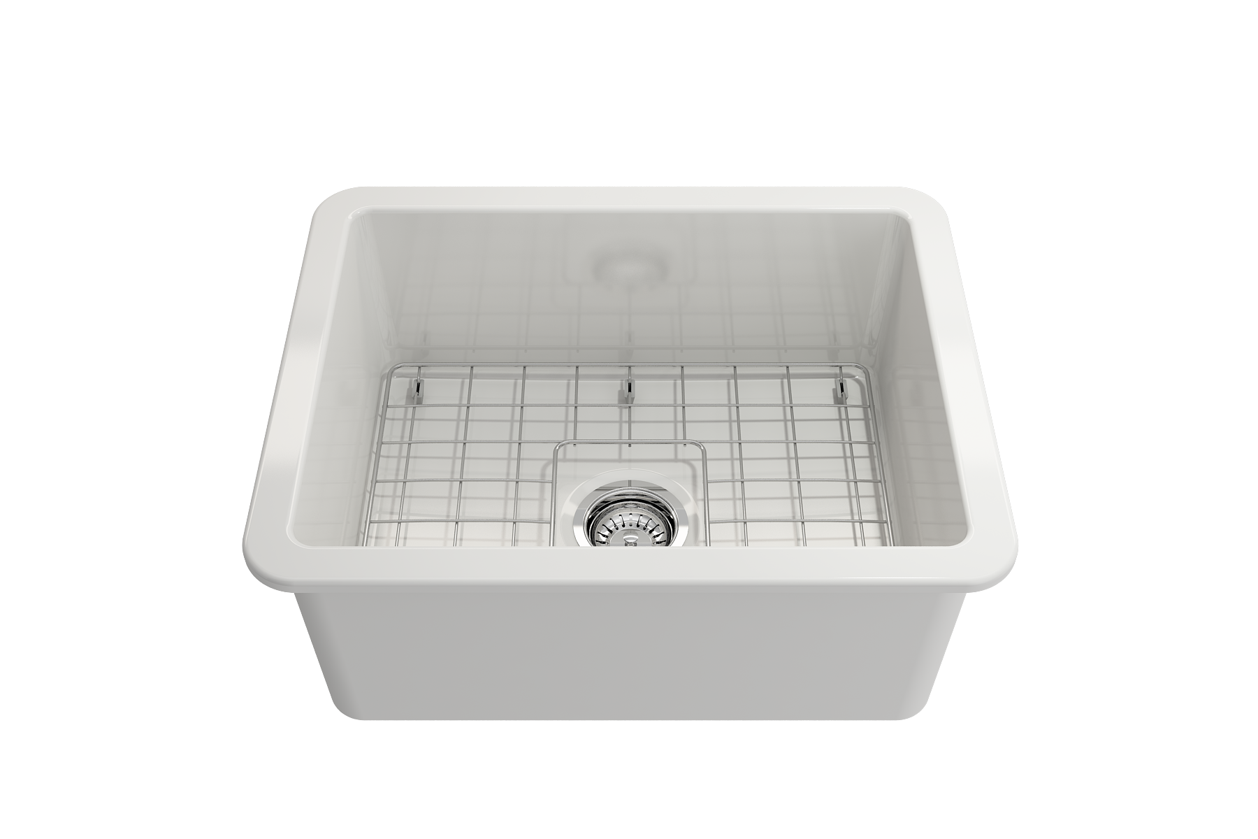 BOCCHI Sotto 24" Dual Mount Fireclay Kitchen Sink Kit with Accessories, White, 1627-001-0120