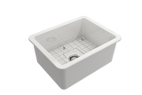 BOCCHI Sotto 24" Dual Mount Fireclay Kitchen Sink Kit with Accessories, White, 1627-001-0120