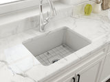 BOCCHI Sotto 24" Dual Mount Fireclay Kitchen Sink Kit with Accessories, Matte White, 1627-002-0120