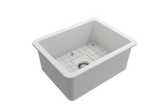 BOCCHI Sotto 24" Dual Mount Fireclay Kitchen Sink Kit with Accessories, Matte White, 1627-002-0120