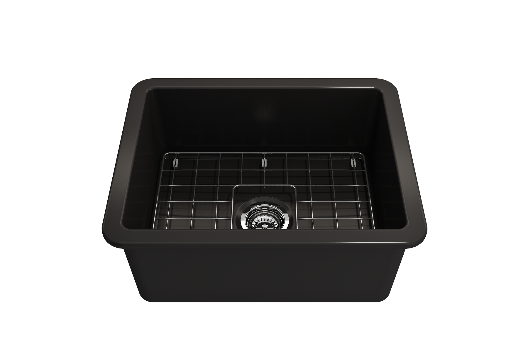 BOCCHI Sotto 24" Dual Mount Fireclay Kitchen Sink Kit with Accessories, Matte Black, 1627-004-0120
