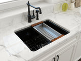BOCCHI Sotto 24" Dual Mount Fireclay Kitchen Sink Kit with Accessories, Black, 1627-005-0120