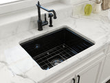BOCCHI Sotto 24" Dual Mount Fireclay Kitchen Sink Kit with Accessories, Black, 1627-005-0120
