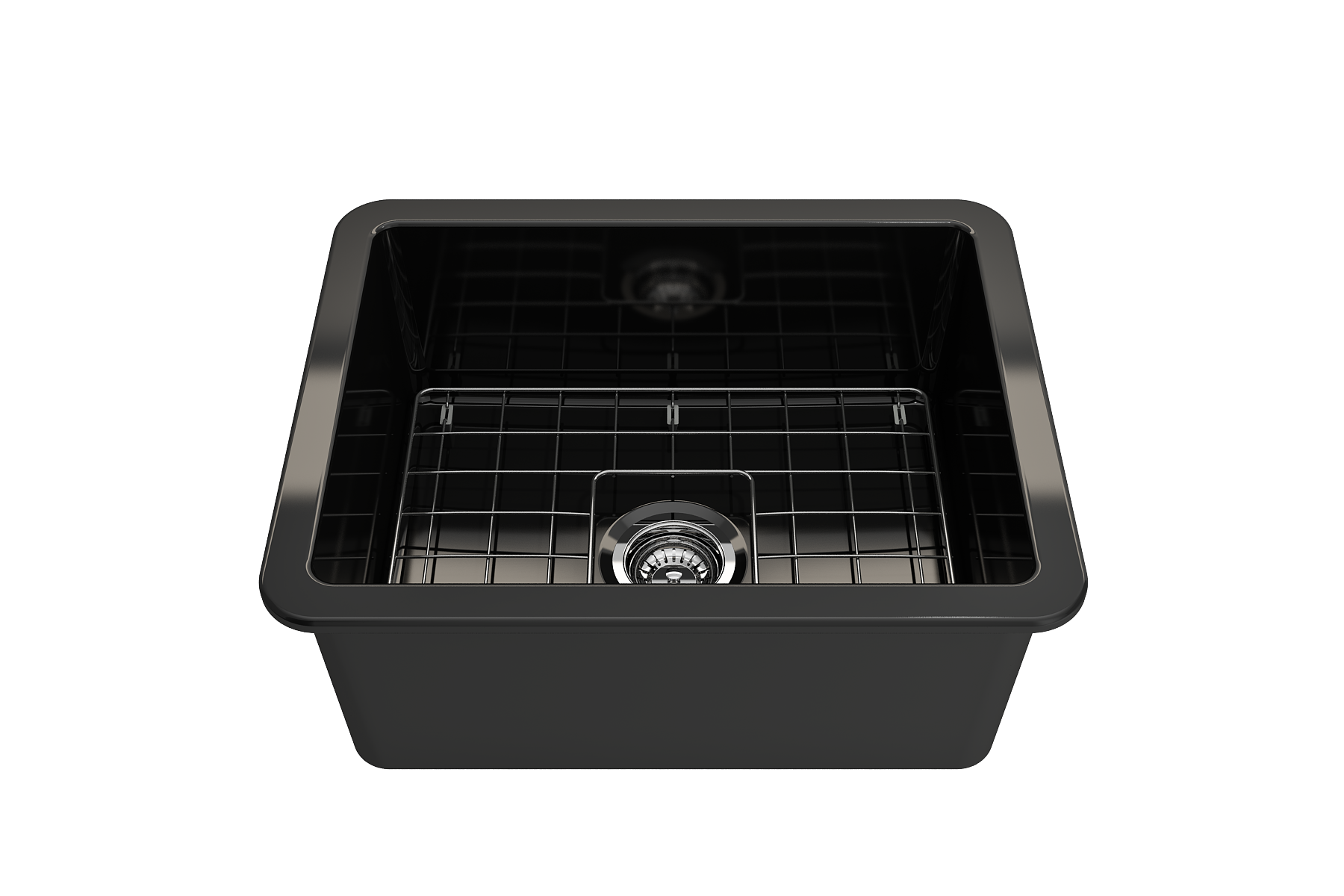 BOCCHI Sotto 24" Dual Mount Fireclay Kitchen Sink Kit with Accessories, Black, 1627-005-0120
