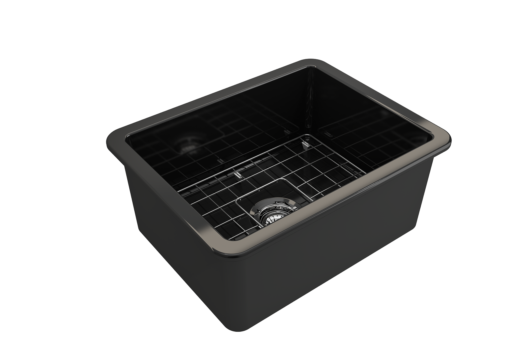 BOCCHI Sotto 24" Dual Mount Fireclay Kitchen Sink Kit with Accessories, Black, 1627-005-0120