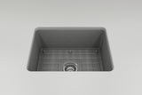 BOCCHI Sotto 24" Dual Mount Fireclay Kitchen Sink Kit with Accessories, Matte Gray, 1627-006-0120