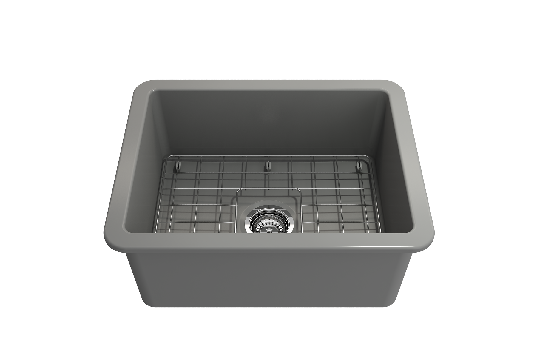 BOCCHI Sotto 24" Dual Mount Fireclay Kitchen Sink Kit with Accessories, Matte Gray, 1627-006-0120