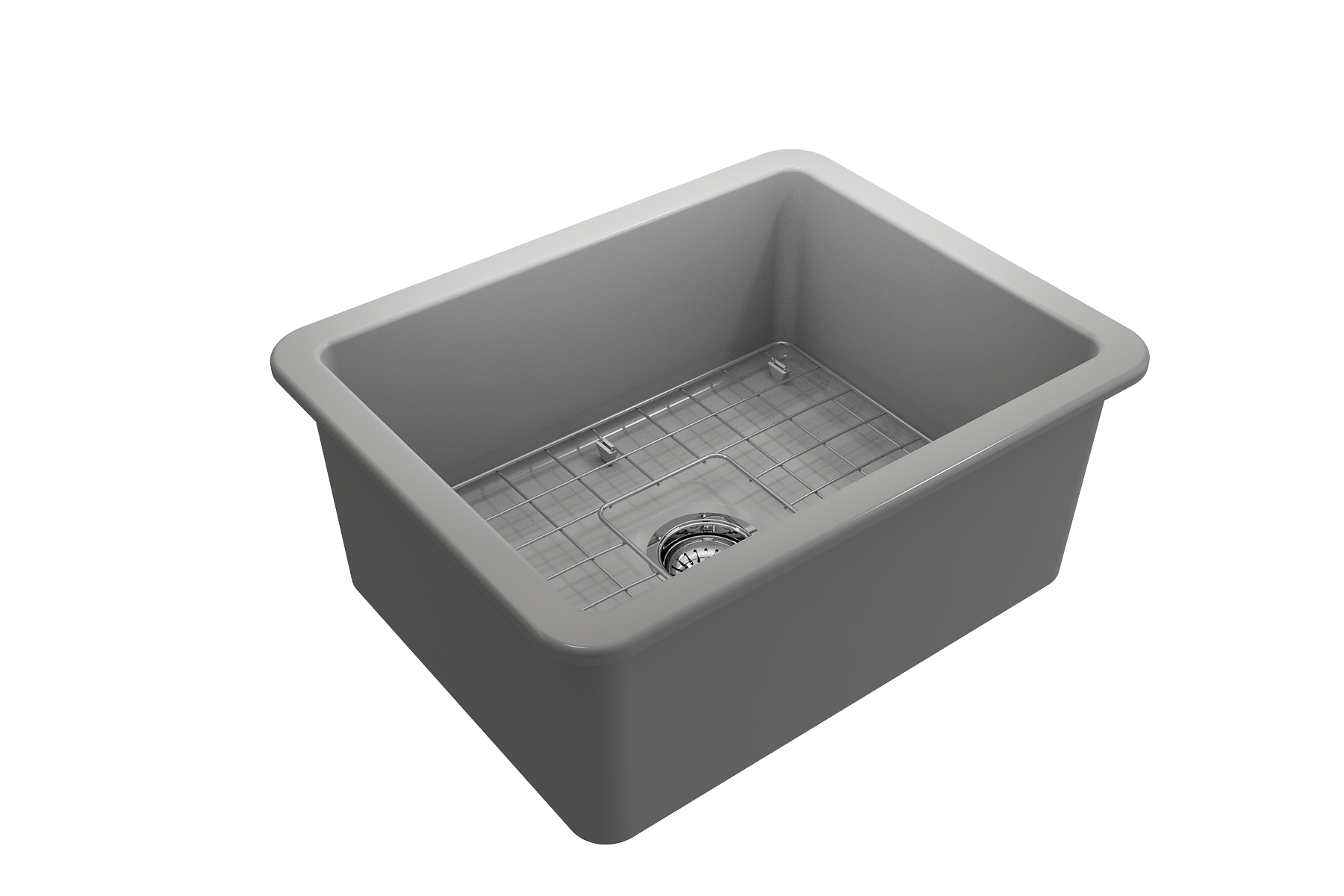 BOCCHI Sotto 24" Dual Mount Fireclay Kitchen Sink Kit with Accessories, Matte Gray, 1627-006-0120