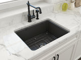 BOCCHI Sotto 24" Dual Mount Fireclay Kitchen Sink Kit with Accessories, Matte Dark Gray, 1627-020-0120