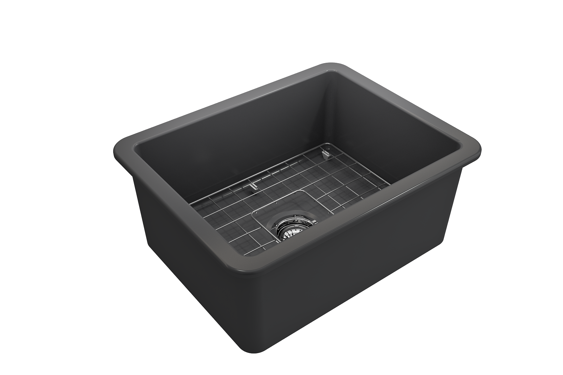 BOCCHI Sotto 24" Dual Mount Fireclay Kitchen Sink Kit with Accessories, Matte Dark Gray, 1627-020-0120