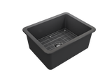 BOCCHI Sotto 24" Dual Mount Fireclay Kitchen Sink Kit with Accessories, Matte Dark Gray, 1627-020-0120