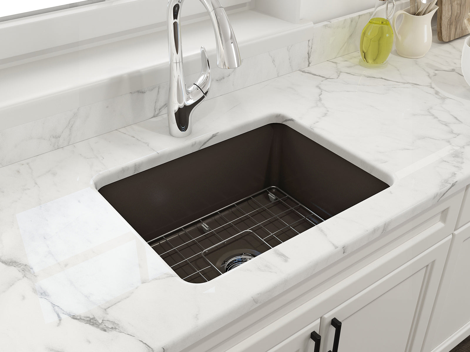 BOCCHI Sotto 24" Dual Mount Fireclay Kitchen Sink Kit with Accessories, Matte Brown, 1627-025-0120