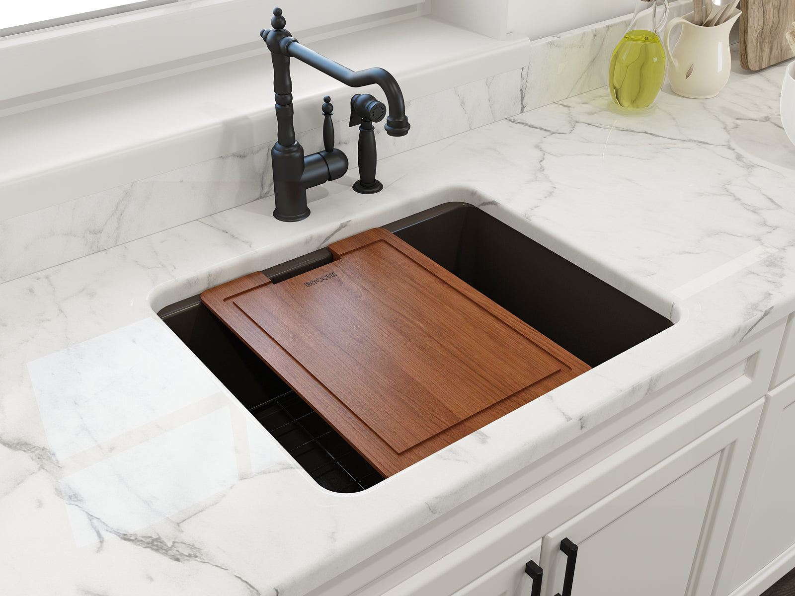 BOCCHI Sotto 24" Dual Mount Fireclay Kitchen Sink Kit with Accessories, Matte Brown, 1627-025-0120