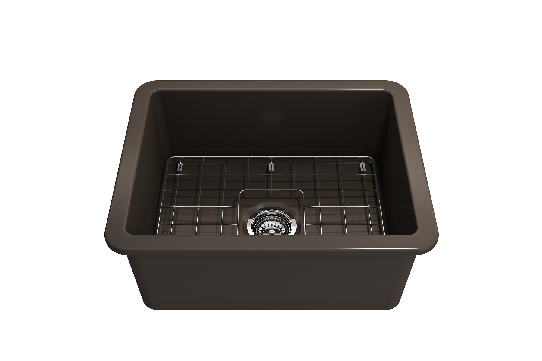 BOCCHI Sotto 24" Dual Mount Fireclay Kitchen Sink Kit with Accessories, Matte Brown, 1627-025-0120