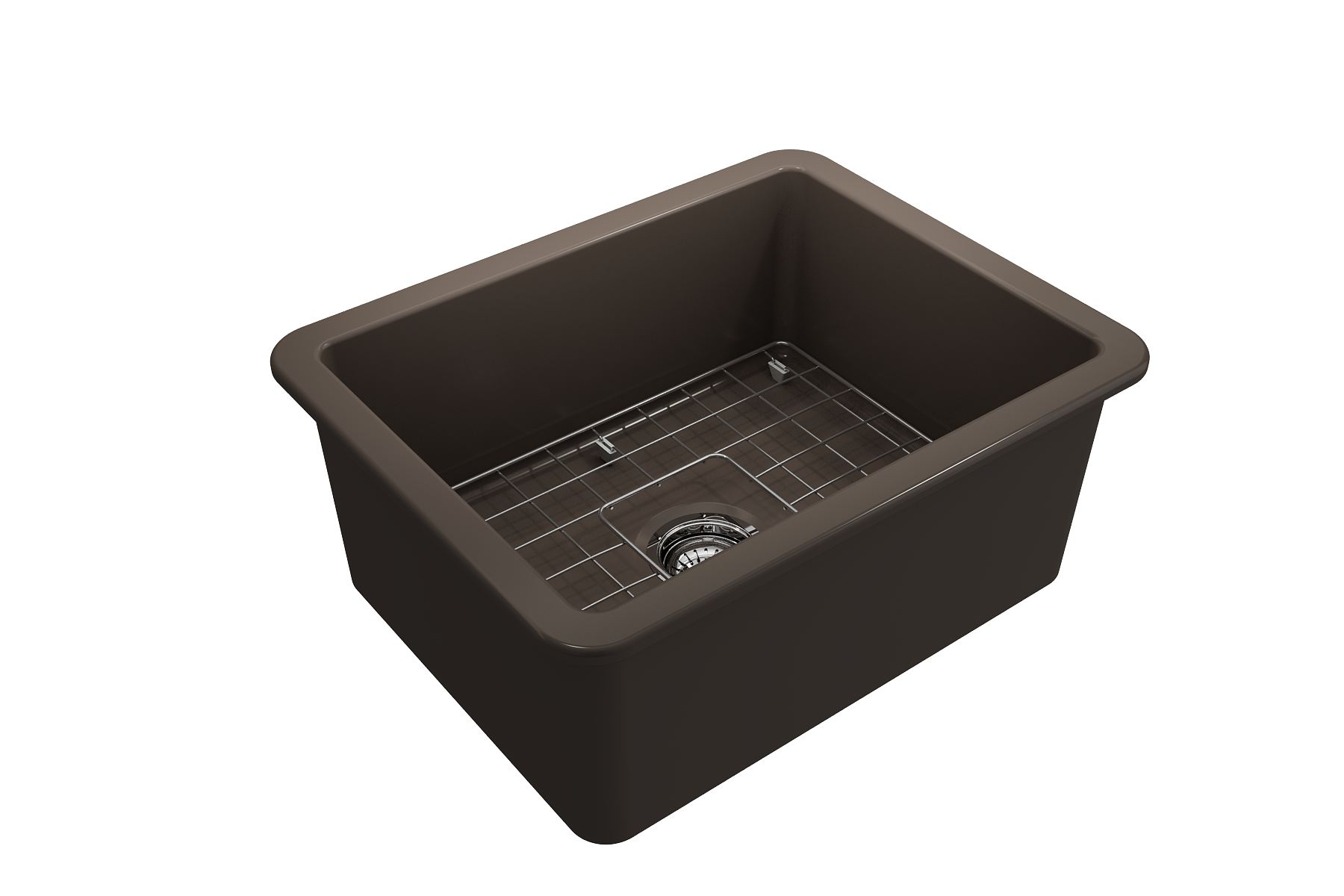 BOCCHI Sotto 24" Dual Mount Fireclay Kitchen Sink Kit with Accessories, Matte Brown, 1627-025-0120