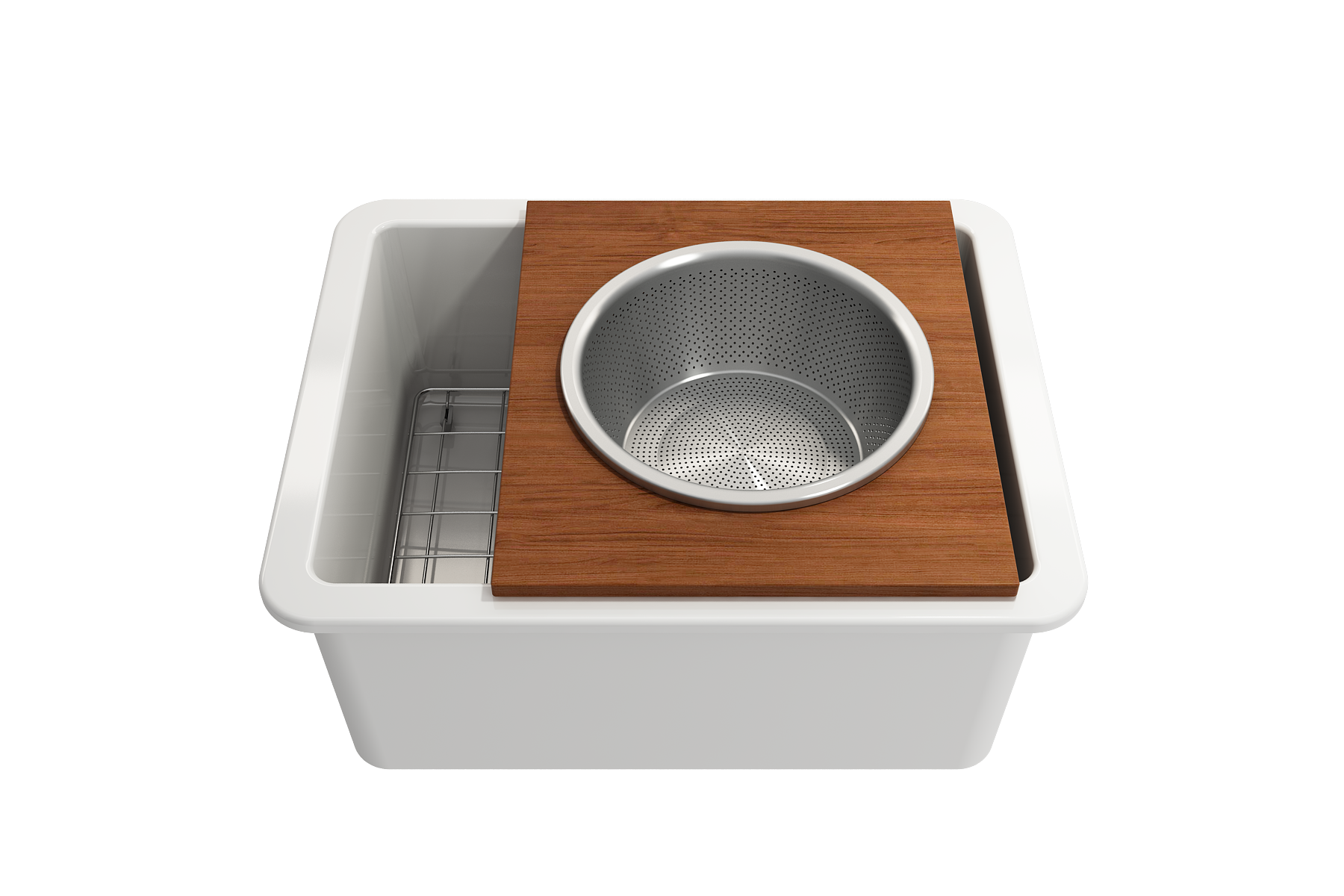 BOCCHI Wood Board with Large Round Stainless Steel Mixing Bowl and Colander