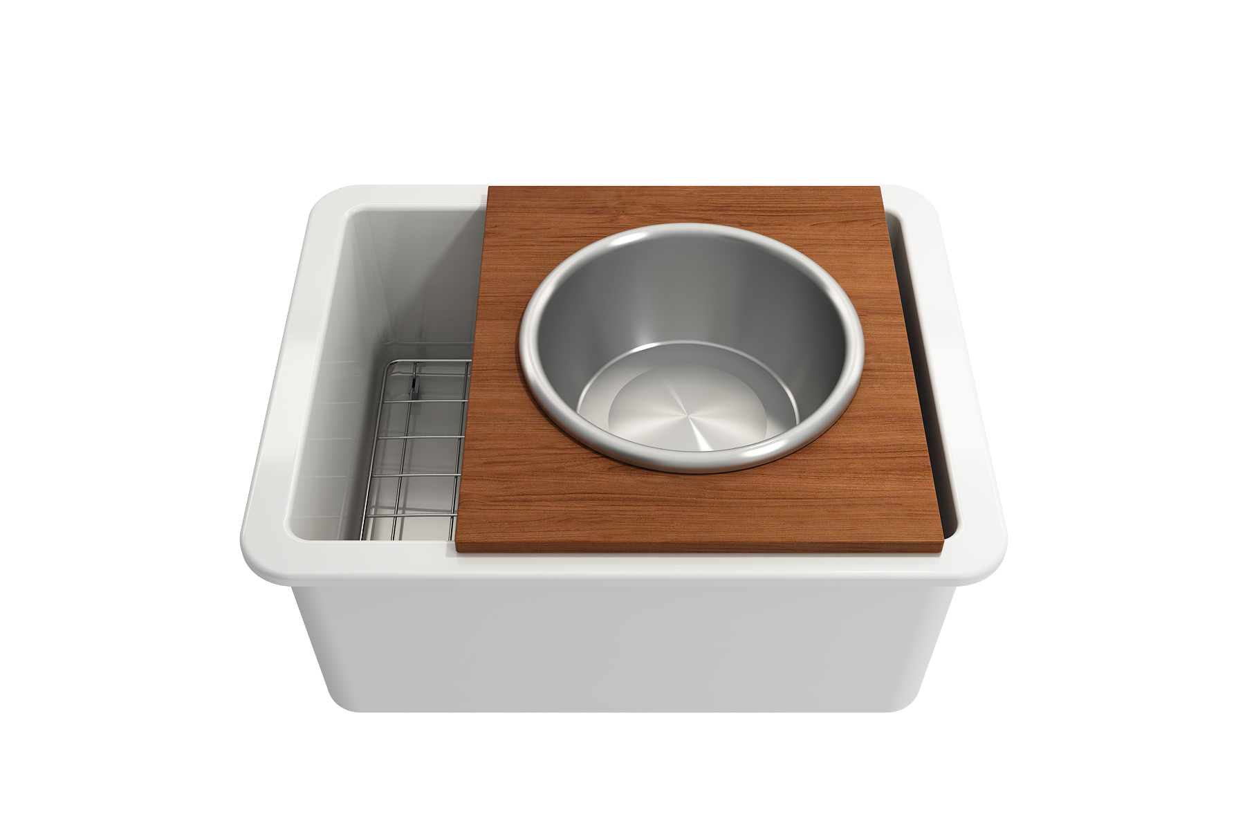 BOCCHI Wood Board with Large Round Stainless Steel Mixing Bowl and Colander