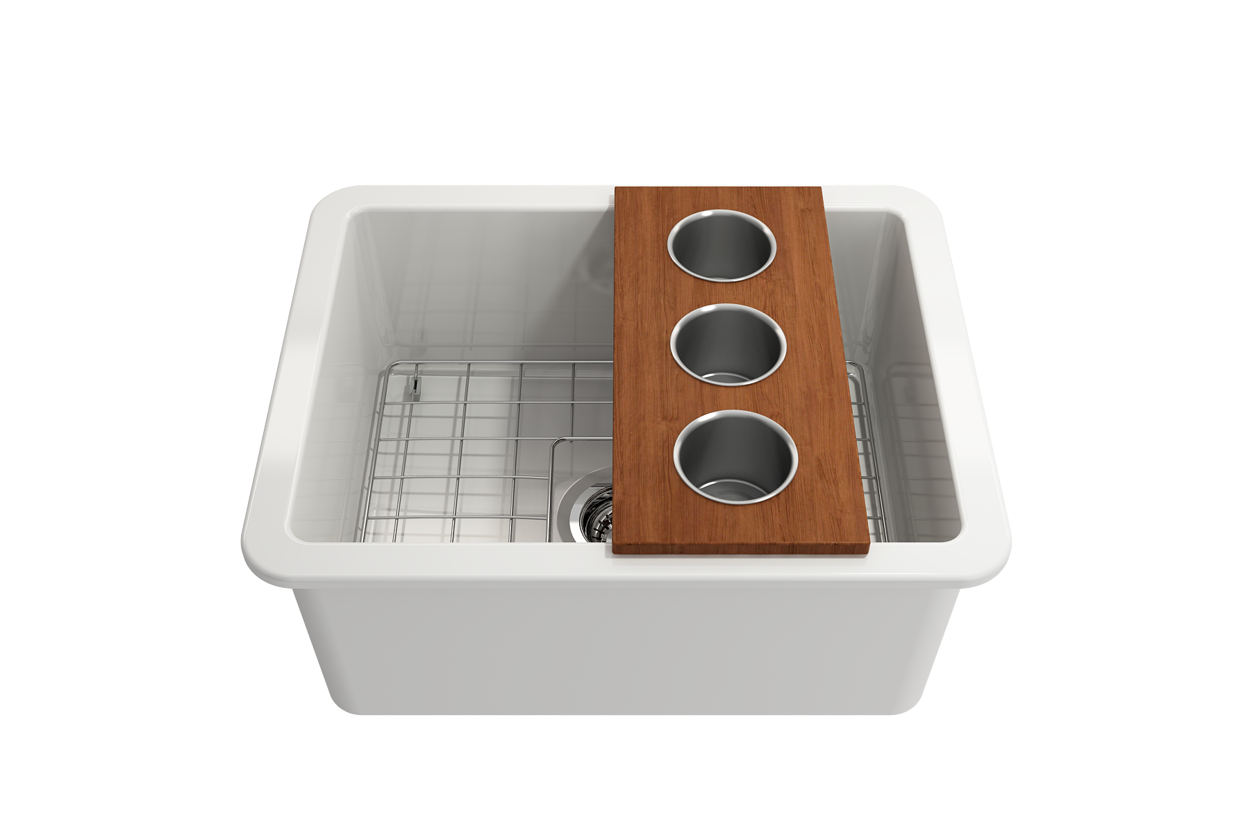 BOCCHI Wood Board with 3 Round Stainless Steel Bowls