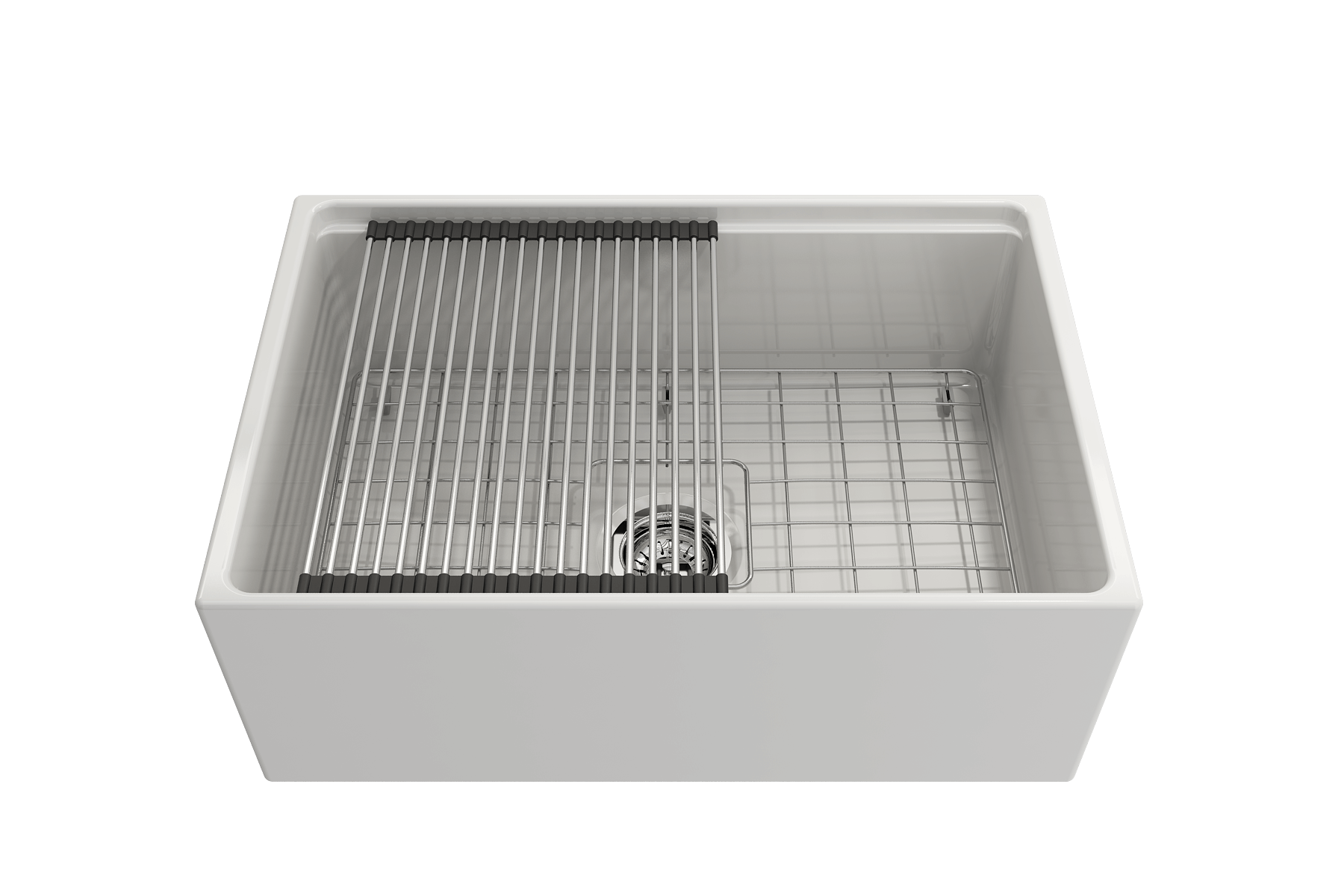BOCCHI Contempo 27" Fireclay Workstation Farmhouse Sink Kit with Accessories, White, 1628-001-0120