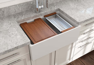 Alternate Image for BOCCHI Contempo 27" Fireclay Workstation Farmhouse Sink Kit with Accessories, Matte White, 1628-002-0120