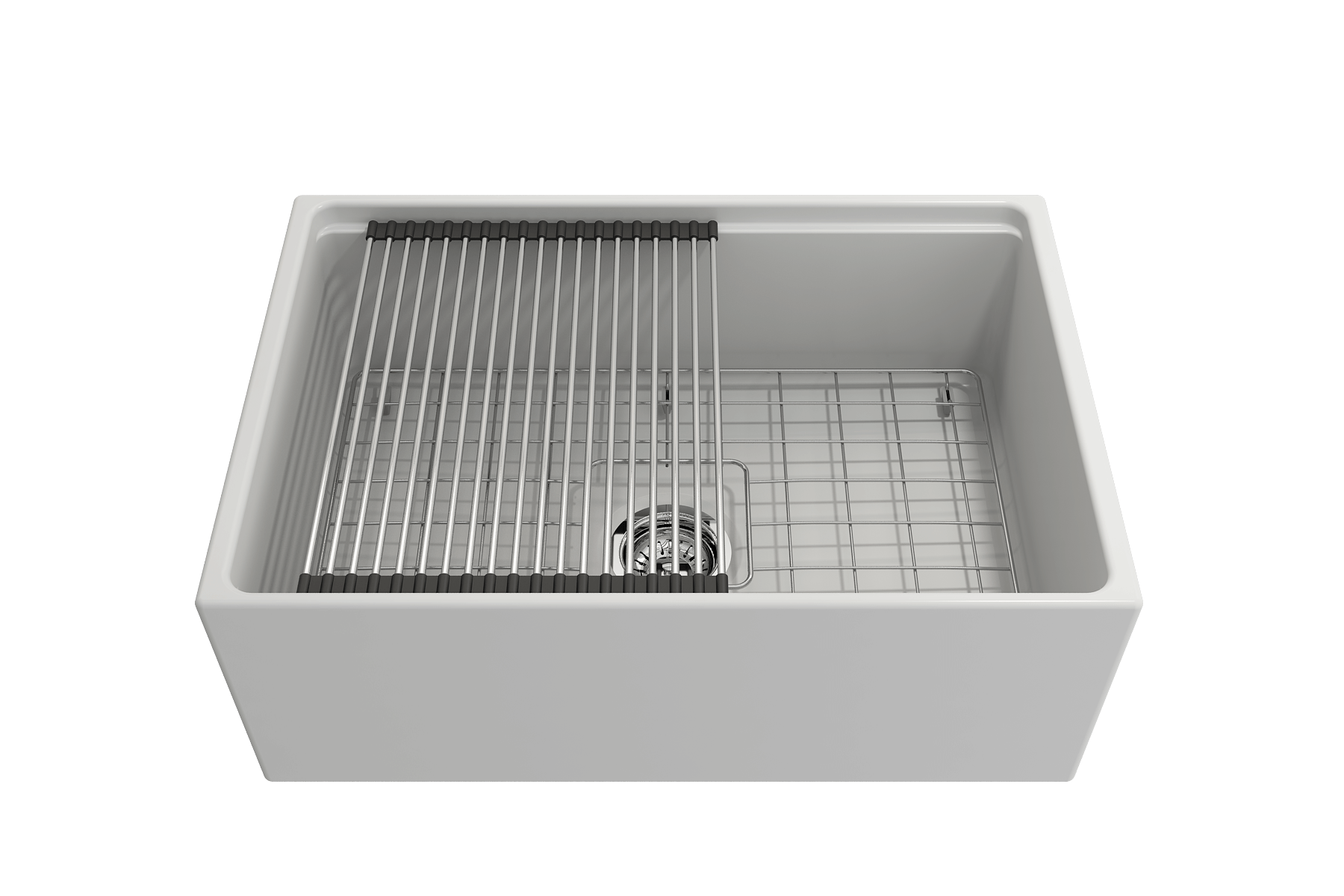 BOCCHI Contempo 27" Fireclay Workstation Farmhouse Sink Kit with Accessories, Matte White, 1628-002-0120