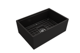 BOCCHI Contempo 27" Fireclay Workstation Farmhouse Sink Kit with Accessories, Matte Black, 1628-004-0120