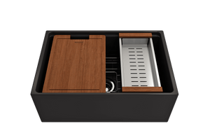 Alternate Image for BOCCHI Contempo 27" Fireclay Workstation Farmhouse Sink Kit with Accessories, Matte Black, 1628-004-0120