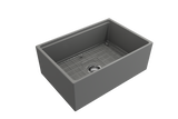 BOCCHI Contempo 27" Fireclay Workstation Farmhouse Sink Kit with Accessories, Matte Gray, 1628-006-0120