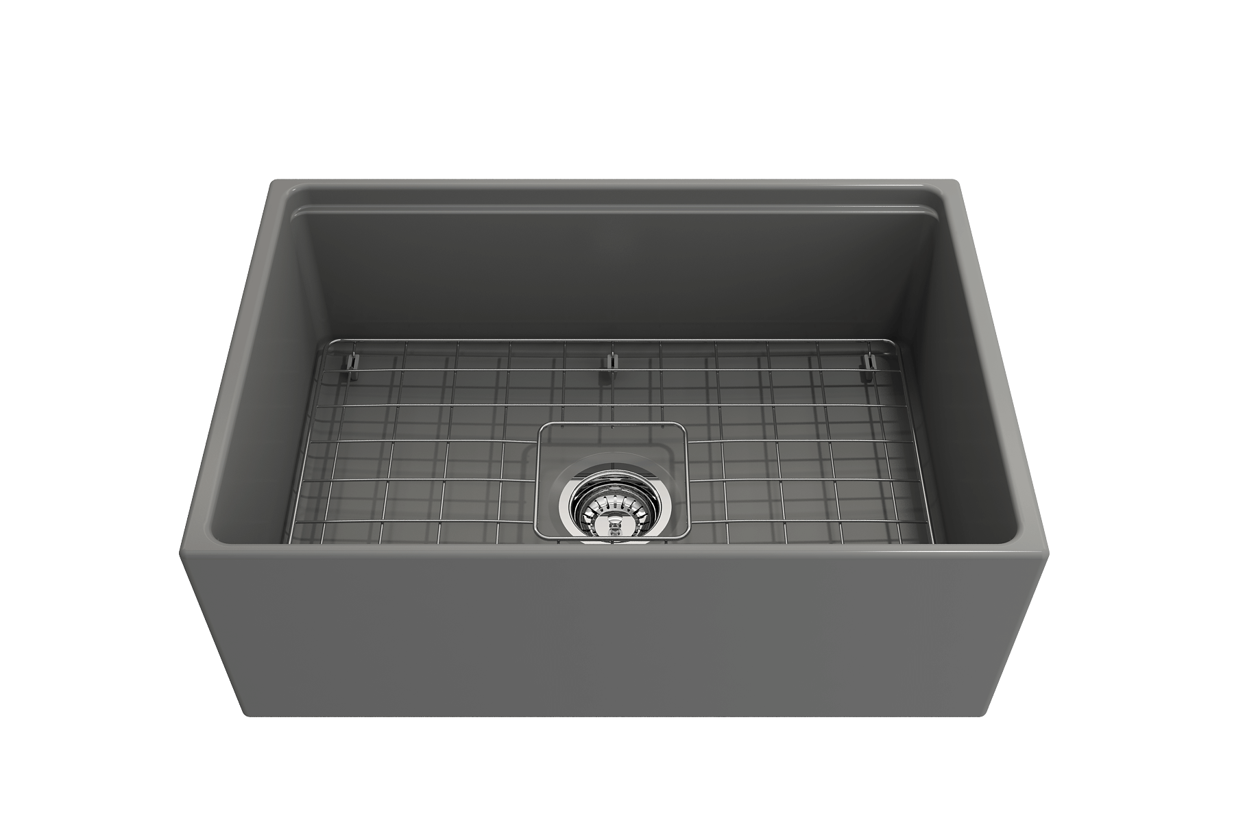 BOCCHI Contempo 27" Fireclay Workstation Farmhouse Sink Kit with Accessories, Matte Gray, 1628-006-0120