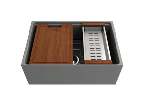 Alternate Image for BOCCHI Contempo 27" Fireclay Workstation Farmhouse Sink Kit with Accessories, Matte Gray, 1628-006-0120