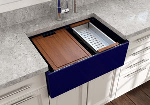 Alternate Image for BOCCHI Contempo 27" Fireclay Workstation Farmhouse Sink Kit with Accessories, Sapphire Blue, 1628-010-0120