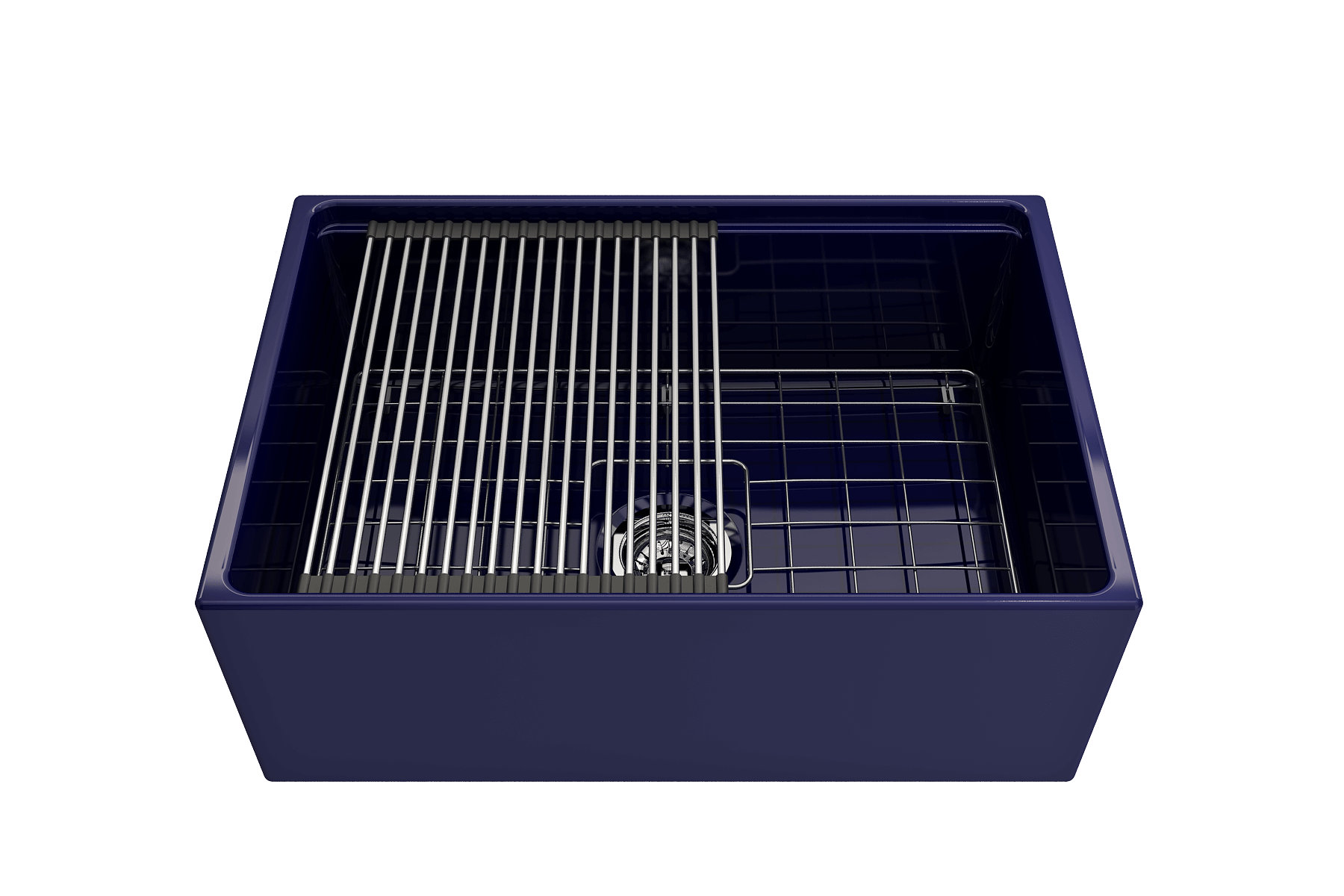 BOCCHI Contempo 27" Fireclay Workstation Farmhouse Sink Kit with Accessories, Sapphire Blue, 1628-010-0120