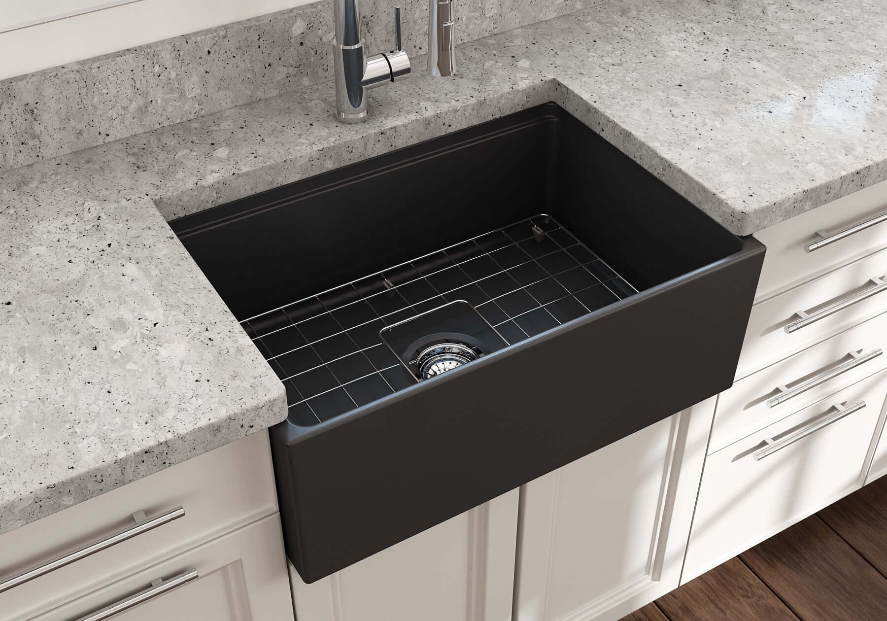 BOCCHI Contempo 27" Fireclay Workstation Farmhouse Sink Kit with Accessories, Matte Dark Gray, 1628-020-0120